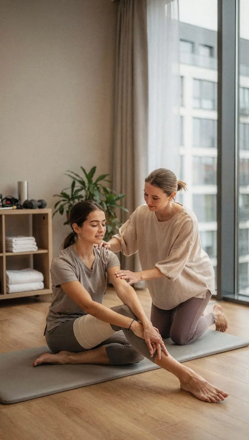 Grupa uczestników zajęć jogi w pięknym, naturalnym otoczeniu, skupionych na technikach oddechowych.