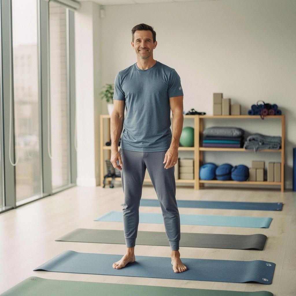 Osoba w pozycji siedzącej, wykonująca ćwiczenia rozciągające na świeżym powietrzu.